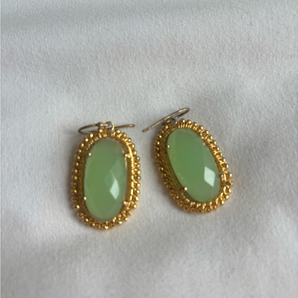 Kendra Scott Dani Gold and Green Oval Drop Earrings